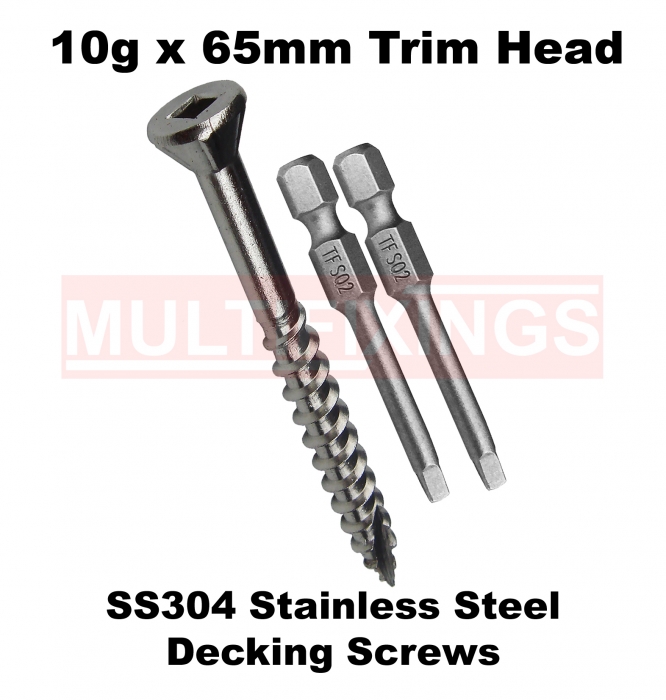 1 × 10g x 65mm SS304 Stainless Steel T17 Trim Head Decking Screws 1000